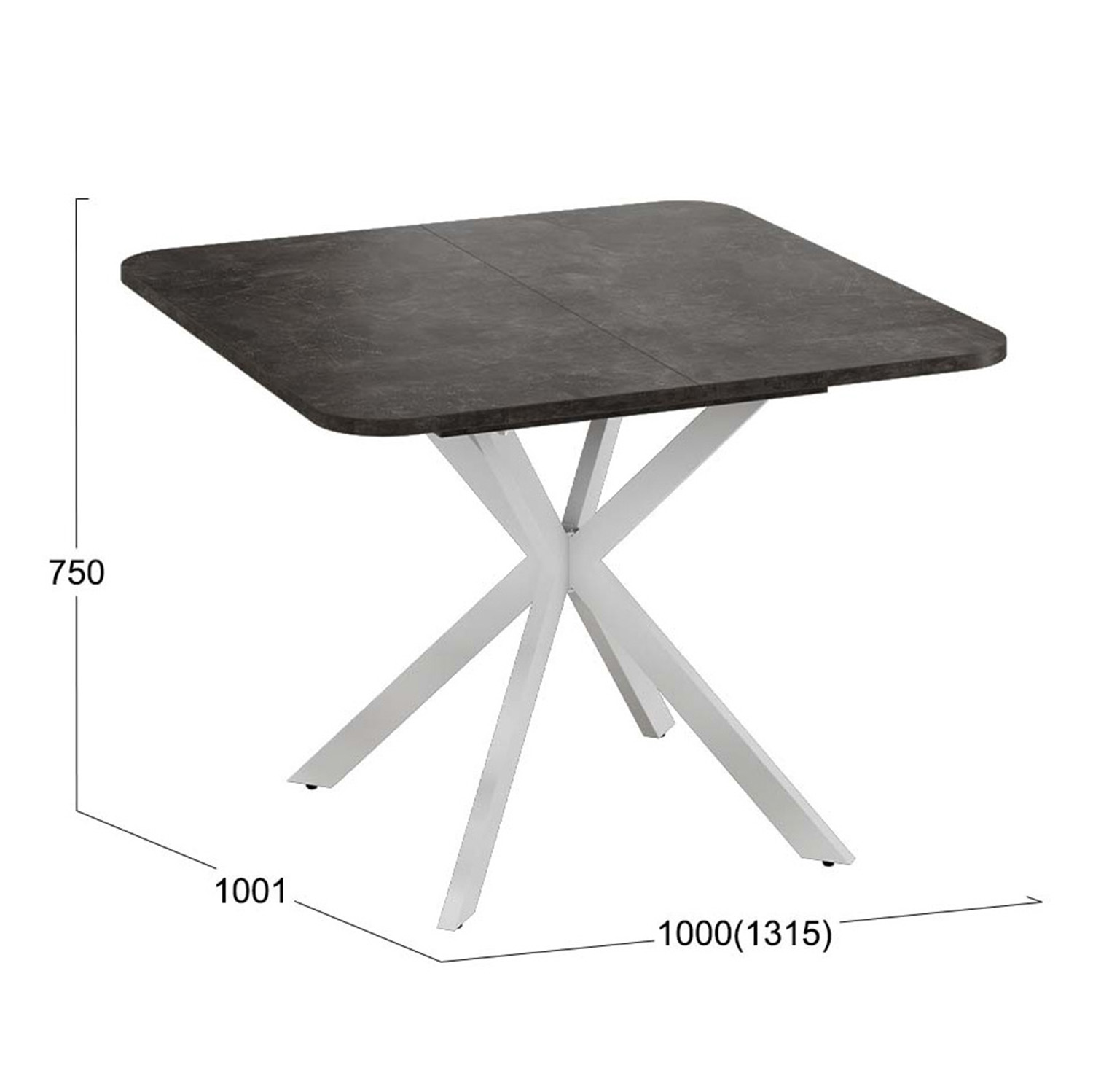 Стол обеденный прямоугольный раздв.Лиссабон Тип1 1000(+315)мм*1001*750мм Ателье темный*1