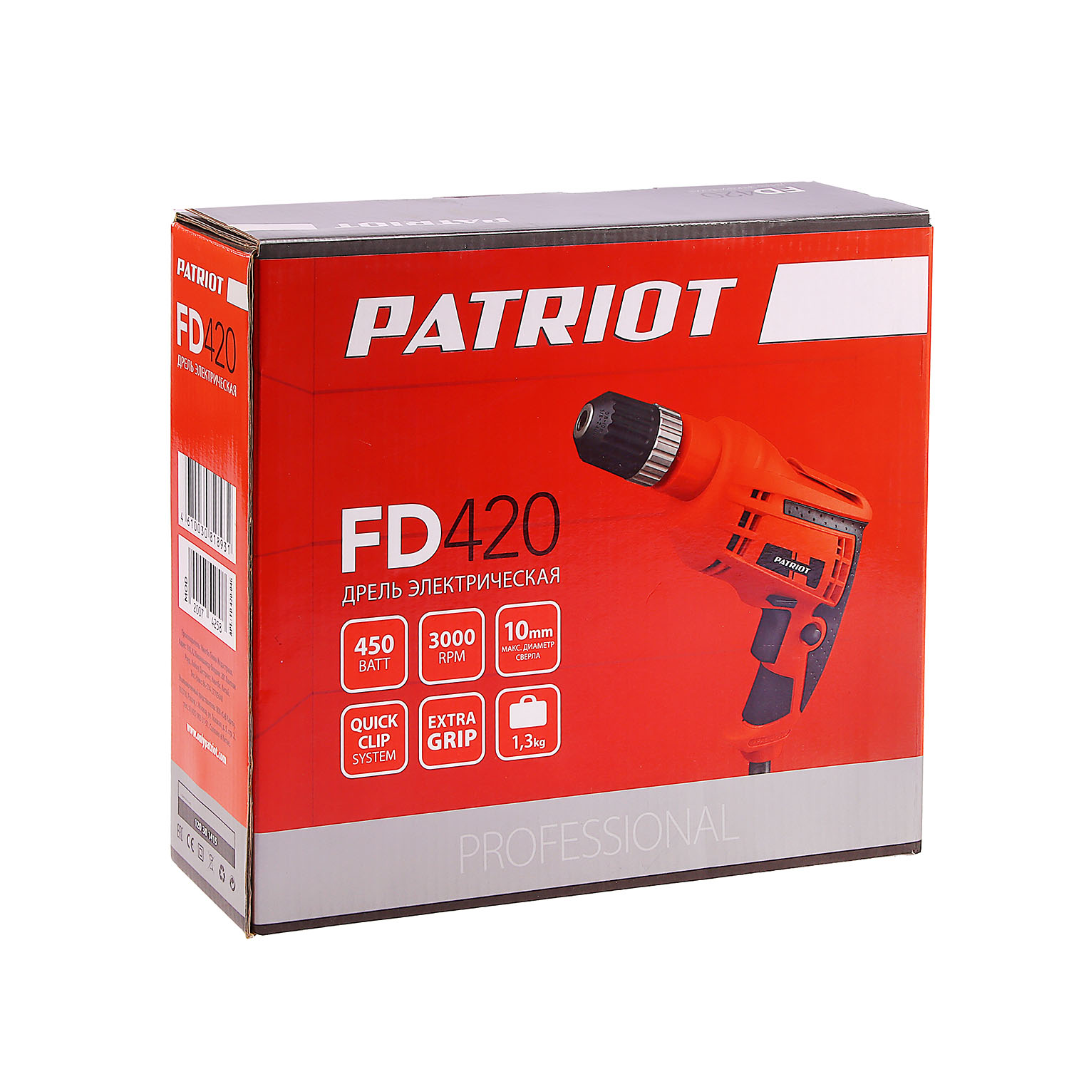 яяяДрель 450Вт 1скор.0-3000об/мин патрон10мм реверс FD420 PATRIOT *1