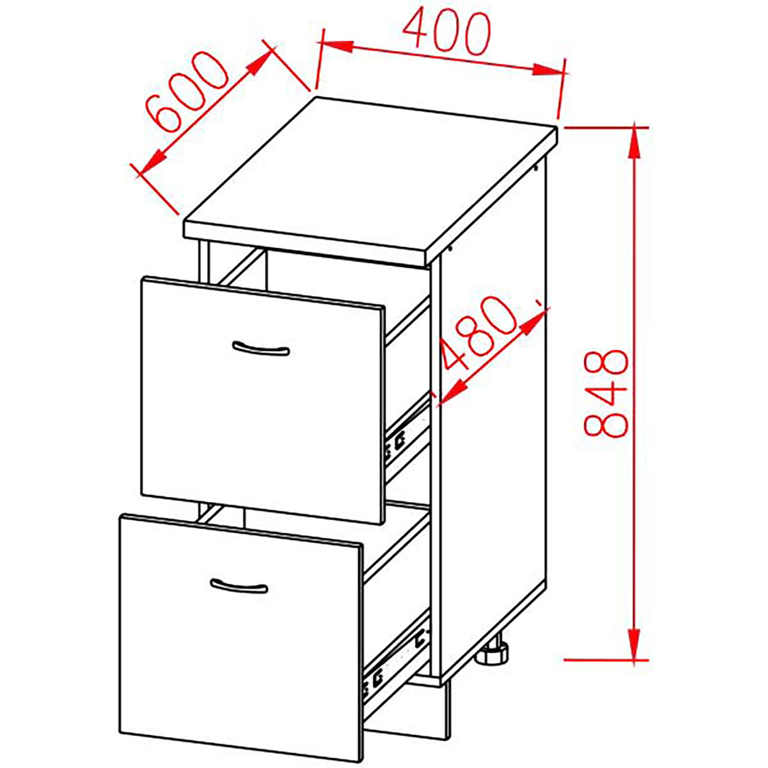 Шкаф напольный 400х850х600 мм BROZEX-WOOD Camellia, с двумя ящиками, серый / юта