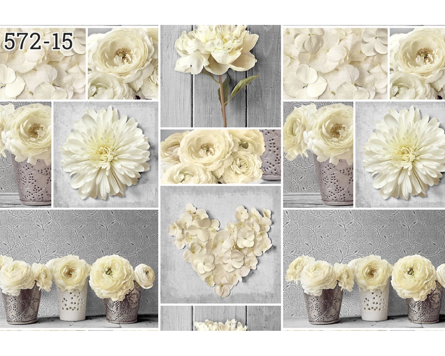 Клеёнка на нетканой основе "Мажор" "Коллаж: кремов. цветы" на св.сер. шир.1,35м 572/15 "Колорит" *20