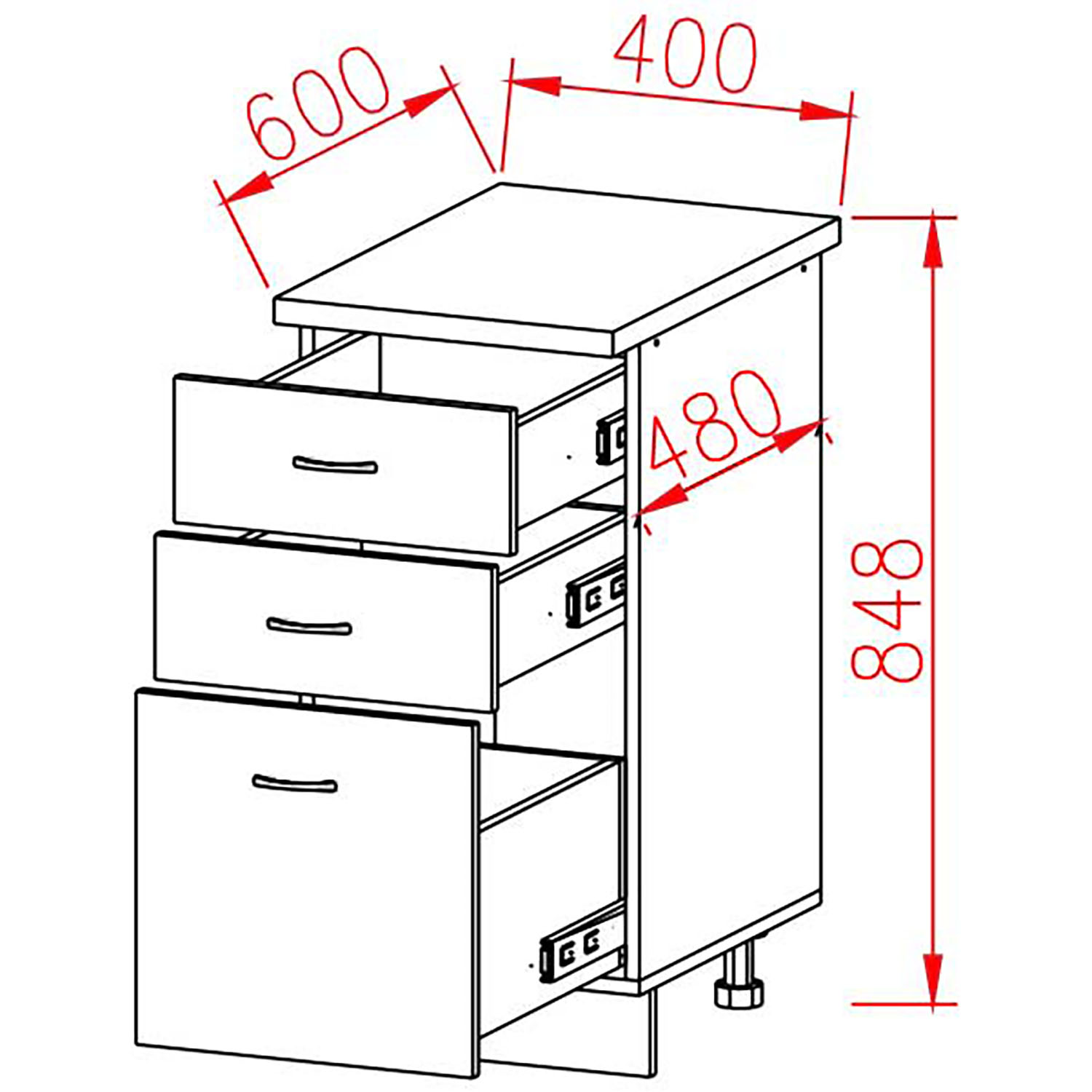 Шкаф напольный 400х850х600 мм BROZEX-WOOD Liberty, с тремя ящиками, белый Шкаф напольный 400х850х600 мм BROZEX-WOOD Liberty, с тремя ящиками, белый