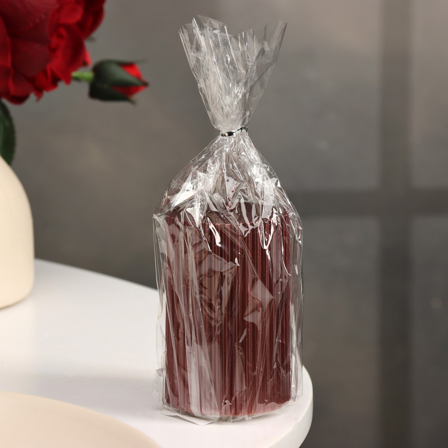 Свеча-цилиндр с гранями, 5х7,5 см, пальмовый воск, винный металлик, 6 ч 9889541