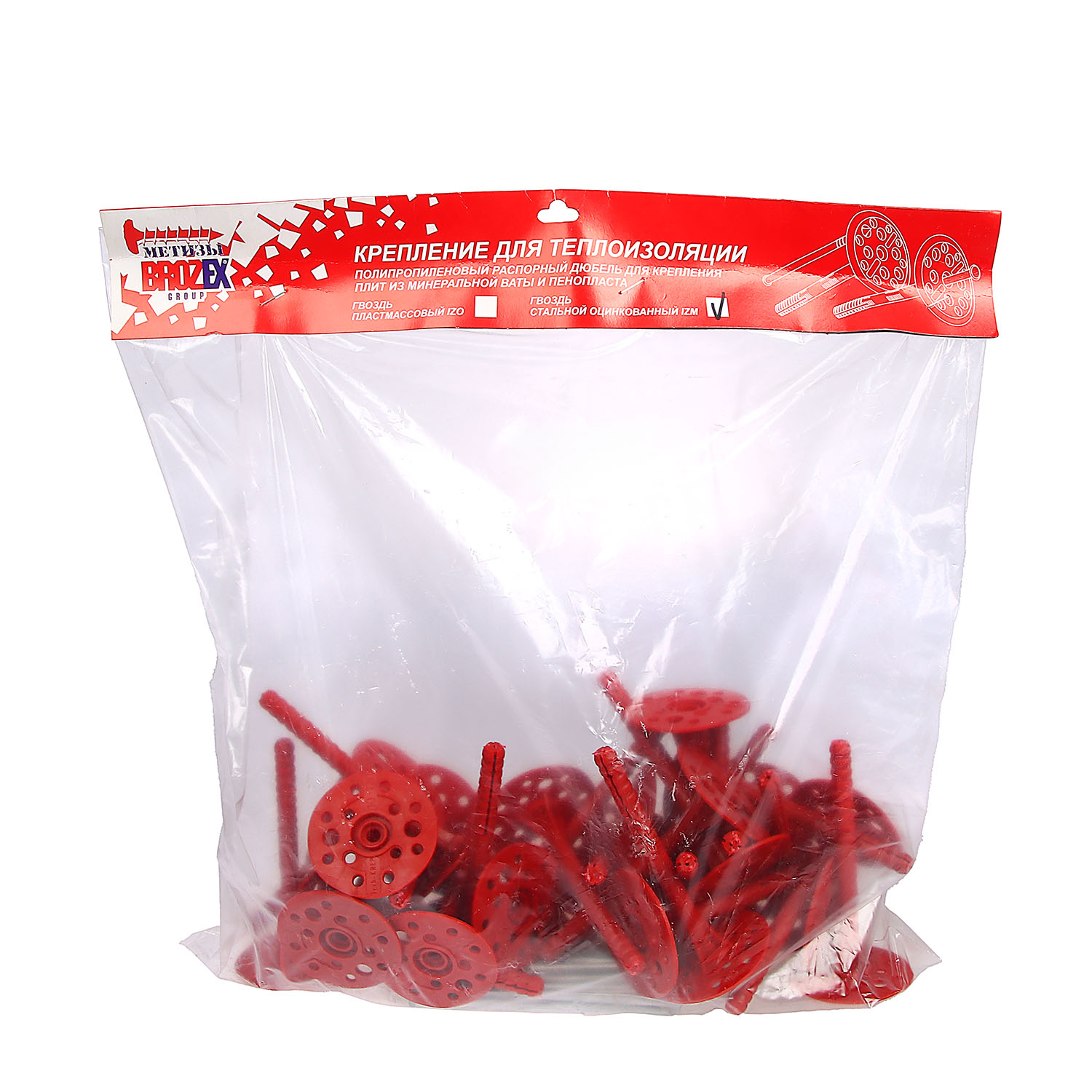 Дюбель 10х120 мм для теплоизоляции BROZEX, метал. гвоздь IZM, 30 шт. Дюбель 10х120 мм для теплоизоляции BROZEX, метал. гвоздь IZM, 30 шт.