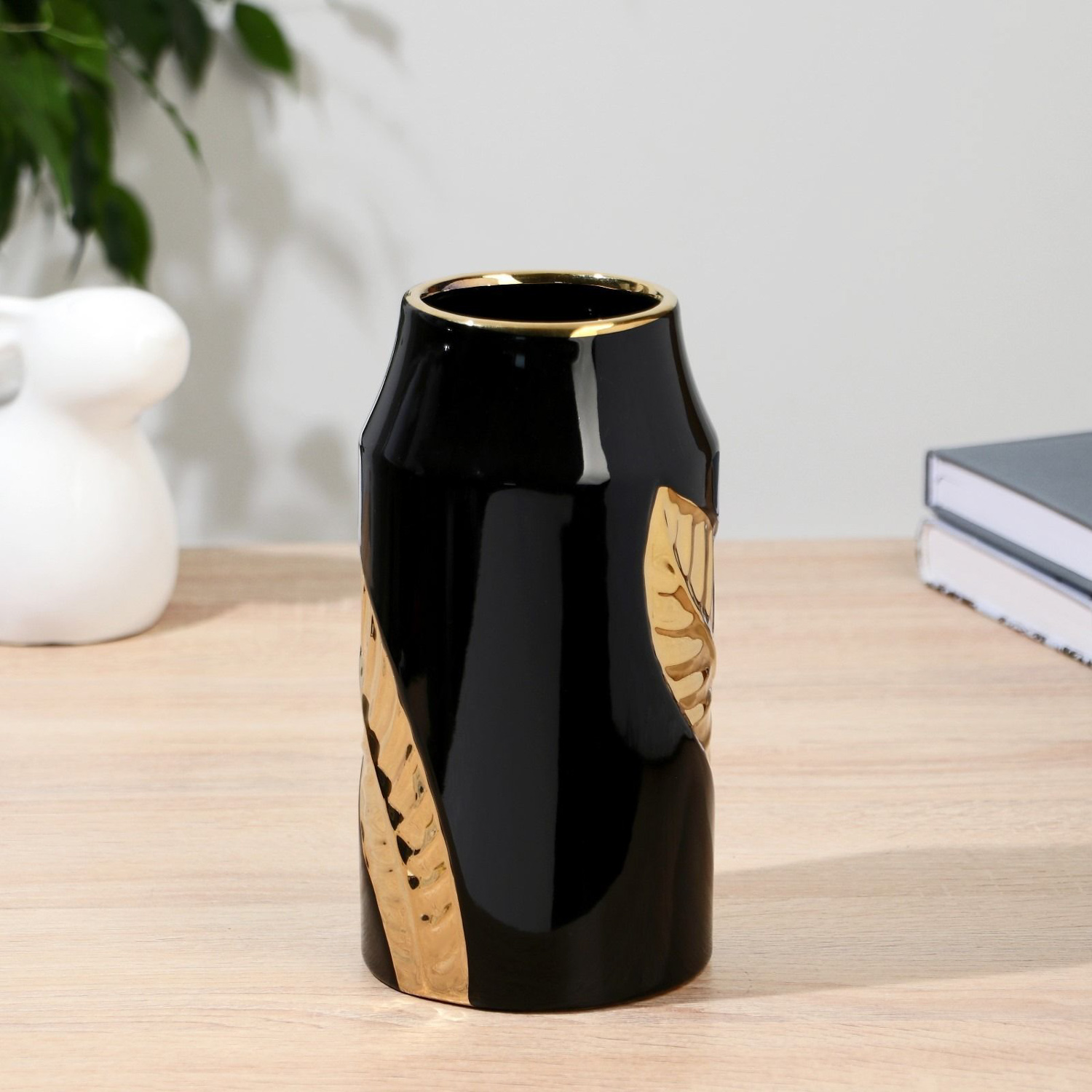 Ваза керамика "Анаит" d-8х10 см h-21 см, золотисто-чёрный 9499297