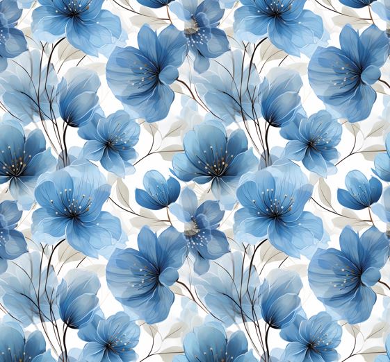 Клеёнка на тканевой основе "PoemaShine" "Цветы" синие на белом  шир.1,4м AS-813 *20