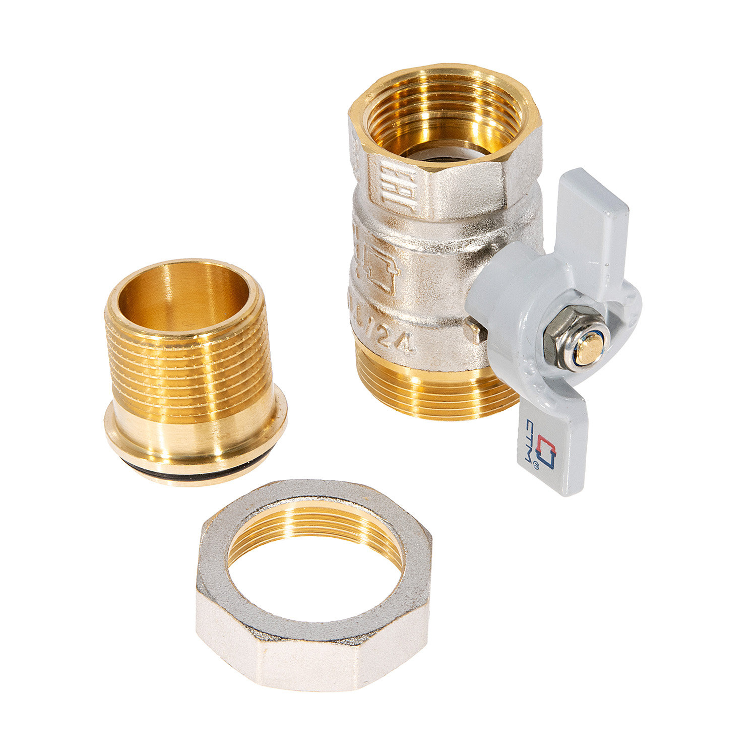 Кран шаровый 3/4" (Ø20) М/П бабочка с американкой СТМ (СТАНДАРТ) CWAFM034 *1/15/90