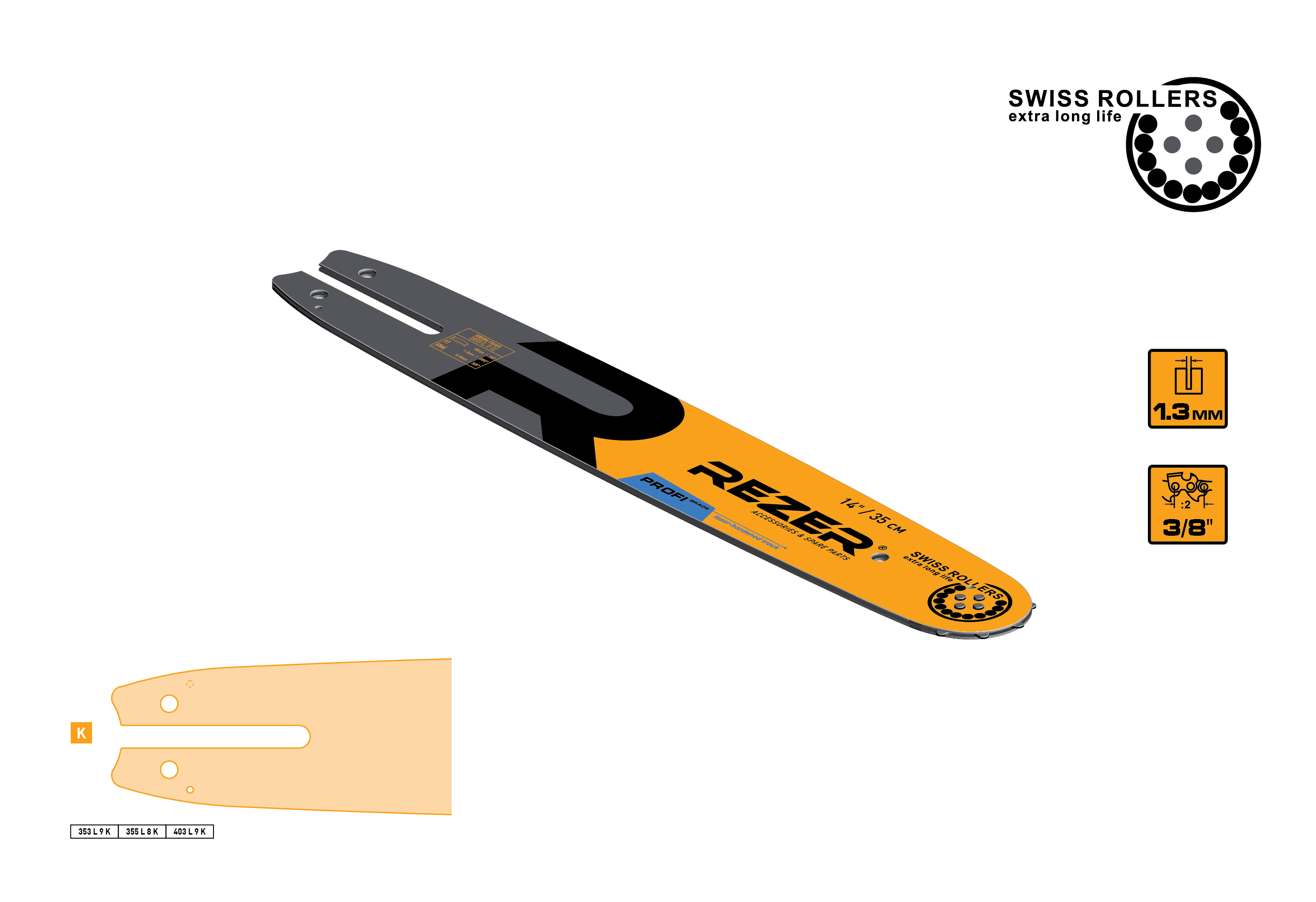 Шина для цепных пил 35см 50звеньев шаг3/8” паз1,3мм Rancher 353 L 9 K PROFI REZER *1/20 Шина для цепных пил 35см 50звеньев шаг3/8” паз1,3мм Rancher 353 L 9 K PROFI REZER *1/20