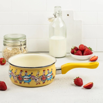 Кастрюля эмалированная "Куриный переполох" 1,5л d16см Дл.ручка, б/кр. 374691 ("МЕТРОТ" Сербия) *1/4