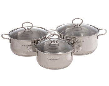 Набор кастрюль нерж. "Катунь" "Лира" 6пр.:1,6л+2,2л+3,2л термор.дно, Ст.кр. КТ-CP-001 *1/2 Набор кастрюль нерж. "Катунь" "Лира" 6пр.:1,6л+2,2л+3,2л термор.дно, Ст.кр. КТ-CP-001 *1/2