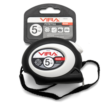 Рулетка 5м х19мм резино-пластик.корп. стальная лента автостоп арт.100043 VIRA RAGE *1
