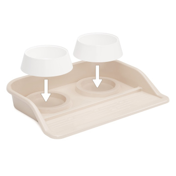 Миски для животных пластм. 2-е ёмкости на ПОДДОНЕ 410х300х60мм Бежевый М8631 *1/10