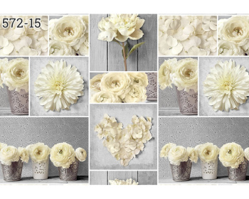 Клеёнка на нетканой основе "Мажор" "Коллаж: кремов. цветы" на св.сер. шир.1,35м 572/15 "Колорит" *20