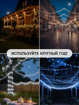 Гирлянда Нить 20м 200LED белый 8 режимов белая нить уличная 220V IP44 3584144  *1/36 Гирлянда Нить 20м 200LED белый 8 режимов белая нить уличная 220V IP44 3584144  *1/36
