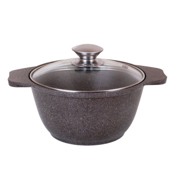 Кастрюля алюм. литая а/приг. Kukmara "Мраморная" кофейный 1,0л Стекл. кр. кмк12а (Кукмор) *1/3