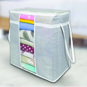 Короб для хранения нетканый материал "LINE" 500Х450Х300мм с крышкой,с окном Св.-Серый 411236030*1/24