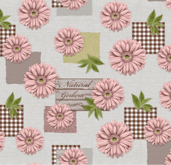 Клеёнка на нетканой основе "Мажор" "Герберы розовые" на св.сером шир."1,35м 621/15 "Колорит" *20