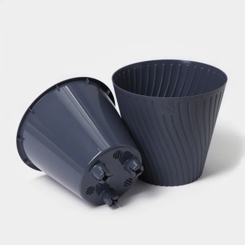 Кашпо пластм. "Луи" 1,2л d верха 140мм h129мм со вставкой Антрацит AML-1,2-12 ("VipSet") *1/30