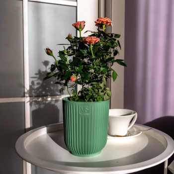 Кашпо пластм. "Эйва" 1,6л d верха 135мм h155мм со вставкой Зеленый АМО-1,6-08 ("VipSet") *1/10