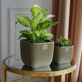 Кашпо пластм. "Фабио" 1,95л 140х140мм h140мм со вставкой Оливка AMF-1,95-14 ("VipSet") *1/8