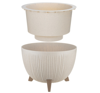 Кашпо пластм. "Петалис" 12л d верха 350мм h255мм со вставкой Беж. мрамор М3255 ("М-Пластика") *1/3