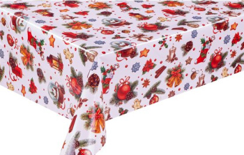 Клеёнка на нетканой основе "Carnelia" "Елочные украшения" белый фон шир.1,4м CL-5038A *20