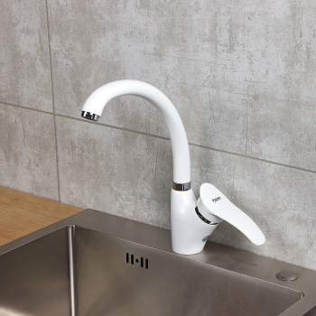 Смеситель для кухни Potato P5901-7 высокий излив (белый) *1/10