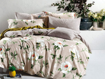 Постельное белье евро поплин на резинке Орхидея 6694, наволочки 70*70 - 2шт *1/4