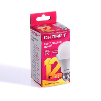 Лампа светодиодная ОНЛАЙТ, Е27, груша A60, 12 Вт, 900 Лм, 2700 К, теплый белый