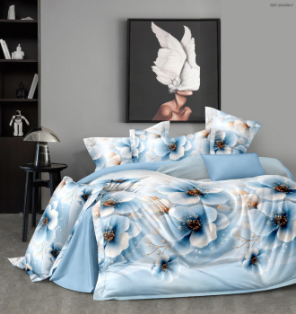 Постельное белье евро поплин на резинке Орхидея 8023, наволочки 70*70 - 2шт *1/4