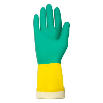 Перчатки латексные с неопреном Кислото-Щелоче-Стойкие Зел./Желт. 1пара р-р "M" 133KHS "А.Д.М." *1/60