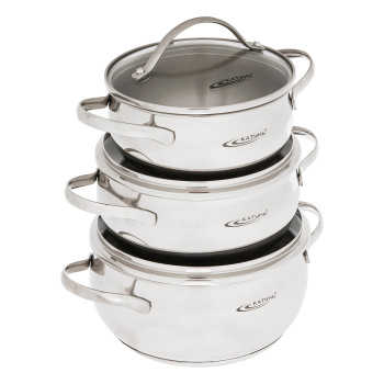 Набор кастрюль нерж. "Катунь" "Медея" 6пр.:1,6л+2,2л+3,2л термор.дно, Ст.кр. KT-AP-011-1 *1/2 Набор кастрюль нерж. "Катунь" "Медея" 6пр.:1,6л+2,2л+3,2л термор.дно, Ст.кр. KT-AP-011-1 *1/2