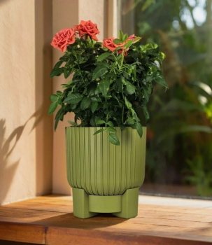 Кашпо пластм. "Торин" 5,2л d верха 205мм h 205мм с поддоном Папоротник 5 0809 PL *1/4