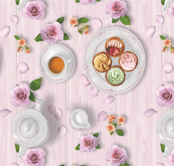 яяяКлеёнка на нетканой основе "Амарант" "Розы с лепестками" шир.1,37м 4957А *20