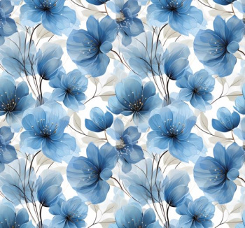 Клеёнка на тканевой основе "PoemaShine" "Цветы" синие на белом  шир.1,4м AS-813 *20