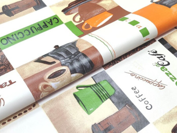 Клеенка на нетканой основе "Верона" "Капучино" беж.-зел.-ор. на б.шир.1,37м GW-21787 "Great Way" *30