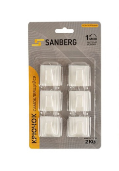Крючок самоклеящийся пластик КВАДРАТИКИ (комп. 6шт) Blister SАNBERG *1/160