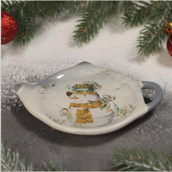 Подставка для чайного пакетика керам. "Новый год" "Рождественский снеговик"  6249583 "Доляна" *1/144