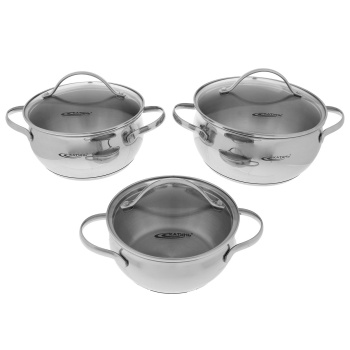 Набор кастрюль нерж. "Катунь" "Медея" 6пр.:1,6л+2,2л+3,2л термор.дно, Ст.кр. KT-AP-011-1 *1/2 Набор кастрюль нерж. "Катунь" "Медея" 6пр.:1,6л+2,2л+3,2л термор.дно, Ст.кр. KT-AP-011-1 *1/2