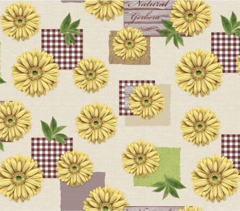 Клеёнка на нетканой основе "Мажор" "Герберы желтые" на бежев. шир."1,35м 621/2 "Колорит" *20