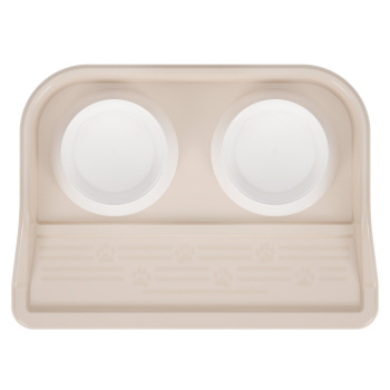 Миски для животных пластм. 2-е ёмкости на ПОДДОНЕ 410х300х60мм Бежевый М8631 *1/10