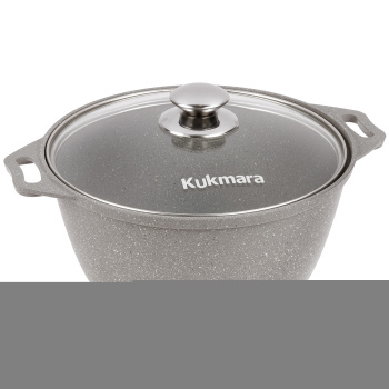 Кастрюля алюм. литая а/приг. Kukmara "Мраморная" светлый 4,0л Стекл.кр. кмс42а (Кукмор) *1/3
