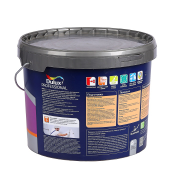Краска акриловая 9 л для стен и потолков DULUX BINDO 7, база BW, матовая, влагостойкая