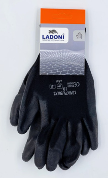 Перчатки нейлон, полиуретановое покрытие, антискольжение, черные/серые (4527 Р) Ladoni *10/120